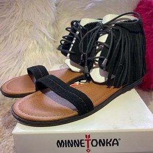 Minnetonka Havana Sandal Black SuedeFringe Lace-up
